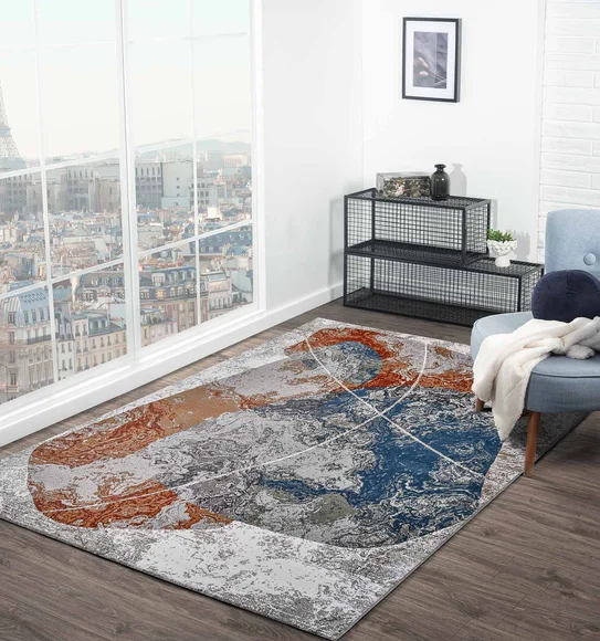 Alan Polypropylene Abstract Carpet Rust and Blue