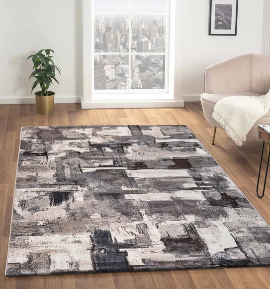 Alan Polypropylene Abstract Carpet Cream and Grey
