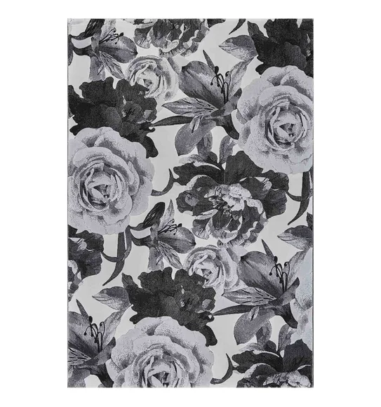 Alan Polypropylene Floral Carpet D.Grey and Cream