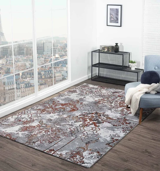Alan Polypropylene Neo Classical Carpet Grey and Rust