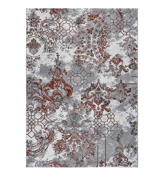 Alan Polypropylene Neo Classical Carpet Grey and Rust