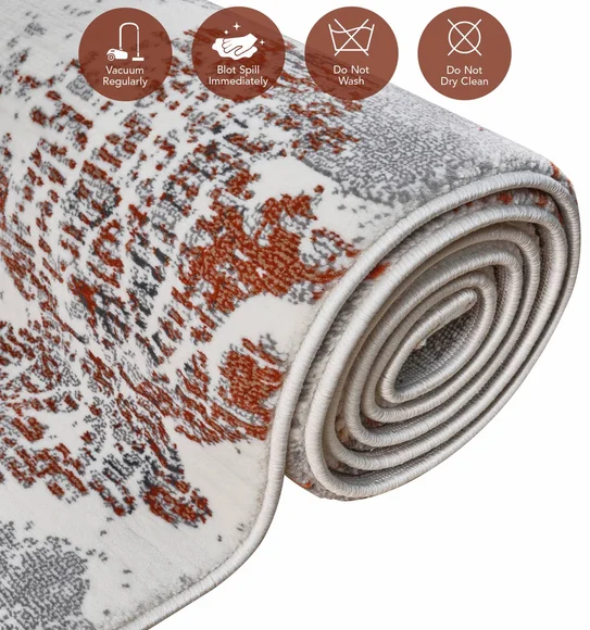 Alan Polypropylene Neo Classical Carpet Grey and Rust