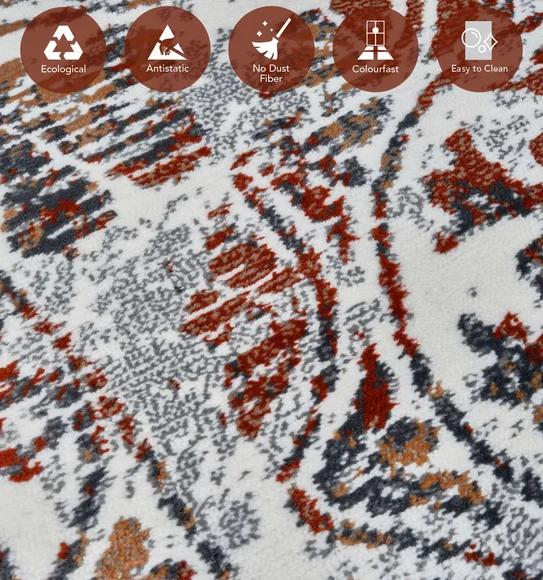 Alan Polypropylene Neo Classical Carpet Grey and Rust