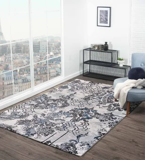 Alan Polypropylene Neo Classical Carpet Grey and Blue