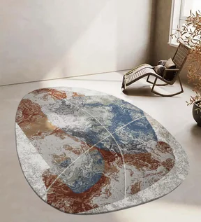Alan Polypropylene Oval Shape Carpet Rust and Blue