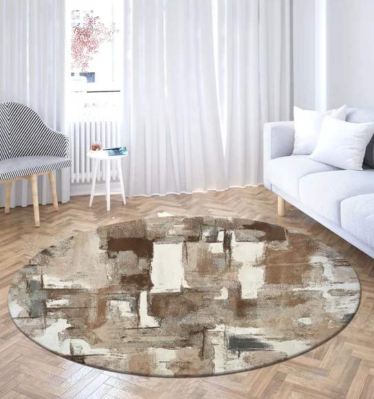 Alan Floral Round Shaped Carpet Brown Cream