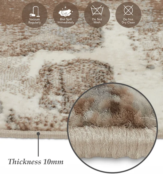 Alan Floral Round Shaped Carpet Brown Cream