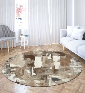 Alan Floral Round Shaped Carpet Brown Cream