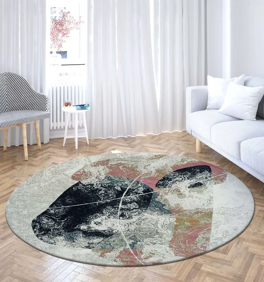 Alan Abstract Round Shaped Carpet Peach and Blue