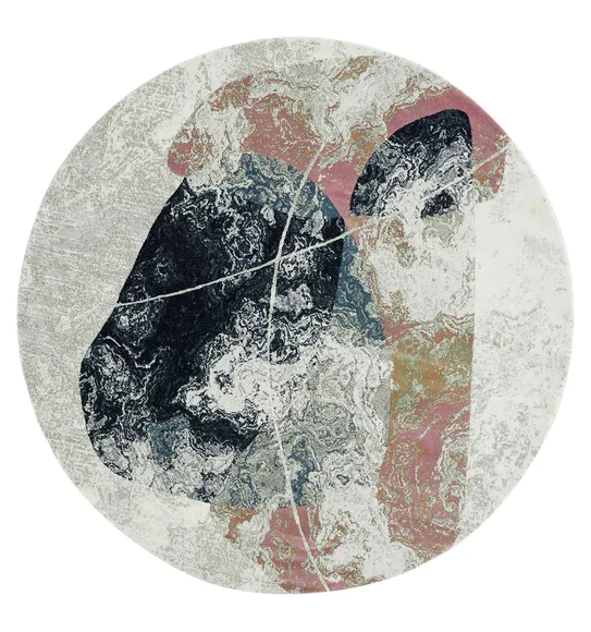 Alan Abstract Round Shaped Carpet Peach and Blue