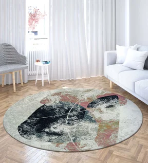 Alan Abstract Round Shaped Carpet Peach and Blue