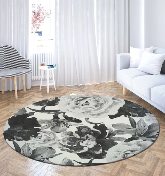 Alan Geometric Round Shaped Carpet D.Grey and Cream