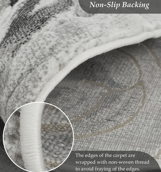 Alan Geometric Round Shaped Carpet D.Grey and Cream