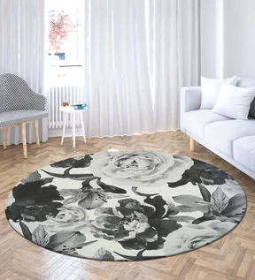 Alan Geometric Round Shaped Carpet D.Grey and Cream