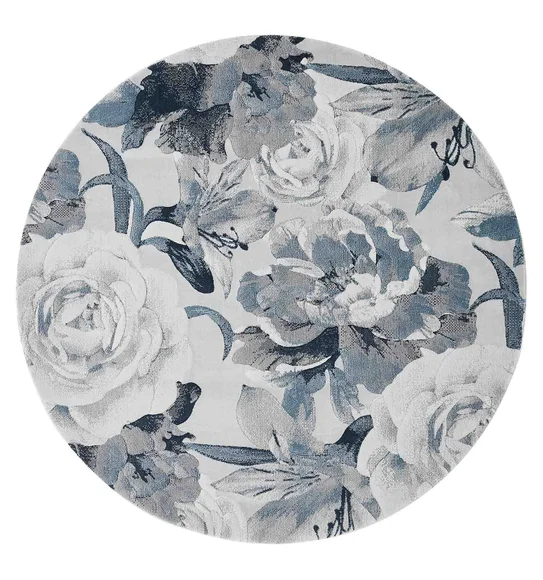 Alan Floral Round Shaped Carpet Blue and L.Grey