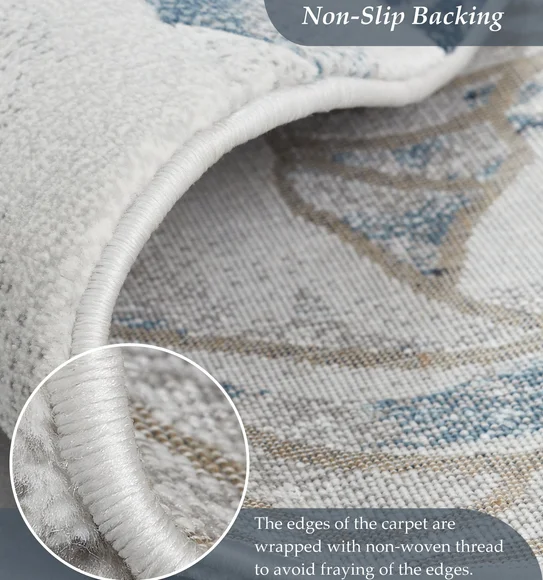 Alan Floral Round Shaped Carpet Blue and L.Grey