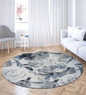 Alan Floral Round Shaped Carpet Blue and L.Grey