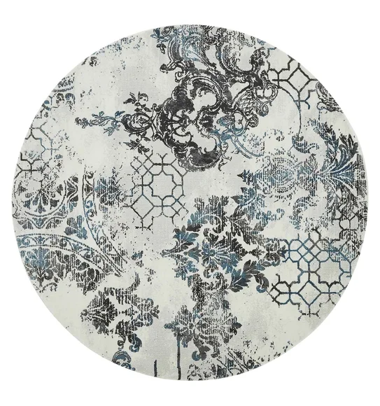 Alan Geometric Round Shaped Carpet Grey and Blue