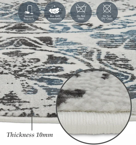 Alan Geometric Round Shaped Carpet Grey and Blue