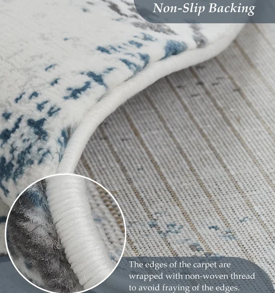 Alan Geometric Round Shaped Carpet Grey and Blue
