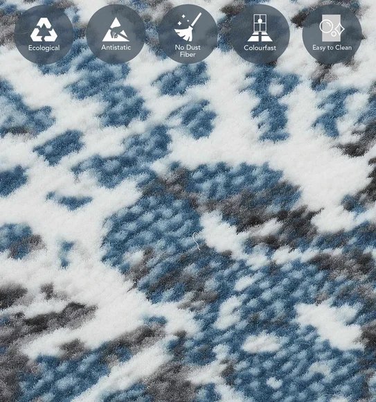Alan Geometric Round Shaped Carpet Grey and Blue