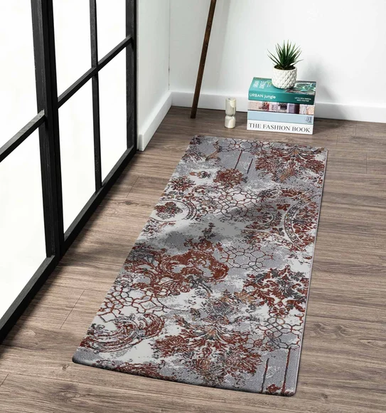 Alan Polypropylene Neo Classical Runner Grey and Rust