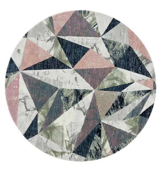 Alan Geometric Round Shaped Carpet Peach and Olive