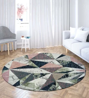 Alan Geometric Round Shaped Carpet Peach and Olive