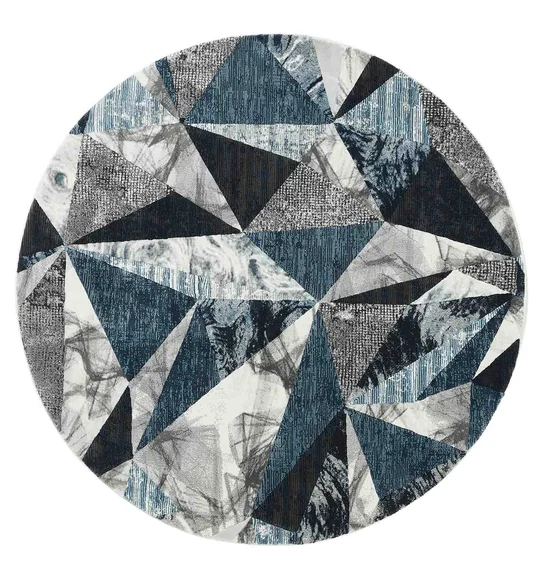 Alan Floral Round Shaped Carpet Blue and Cream