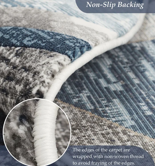 Alan Floral Round Shaped Carpet Blue and Cream