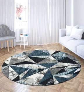 Alan Floral Round Shaped Carpet Blue and Cream