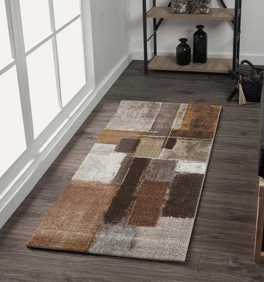 Diamond Polypropylene Abstract Runner Brown and Cream