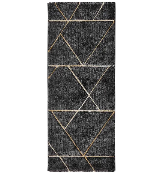 Diamond Geometric Bedside Runner Charcoal and Beige