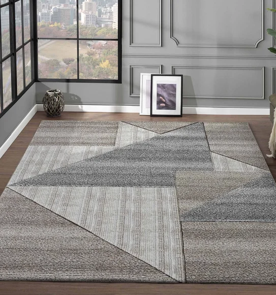 Diamond Geometric Machine Made Carpet Brown and Light Grey