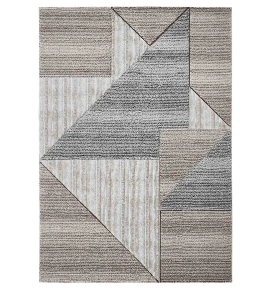 Diamond Geometric Machine Made Carpet Brown and Light Grey