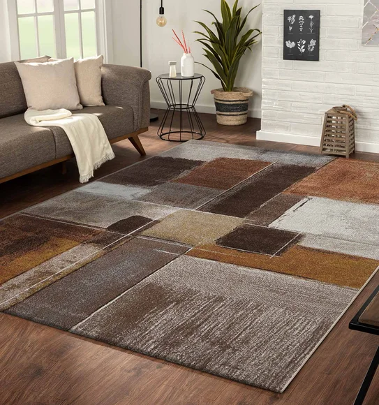 Diamond Abstract Machine Made Carpet Brown Cream