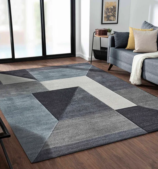 Diamond Geometric Machine Made Carpet L.Blue and Grey