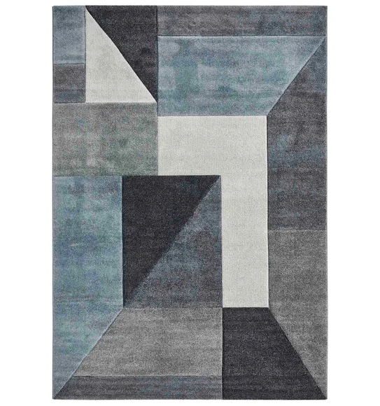 Diamond Geometric Machine Made Carpet L.Blue and Grey