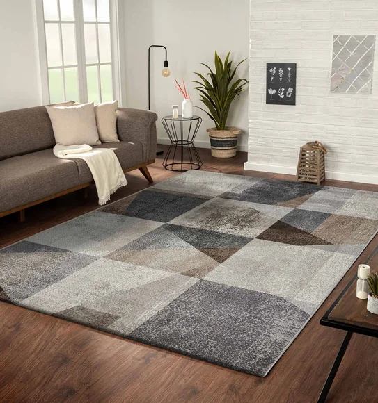 Diamond Geometric Machine Made Carpet L Brown and Cream