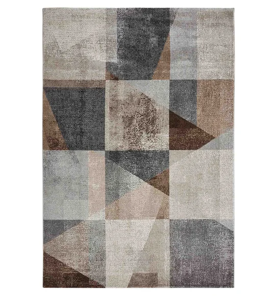 Diamond Geometric Machine Made Carpet L Brown and Cream