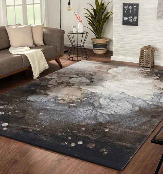 Diamond Floral Machine Made Carpet Brown and Cream