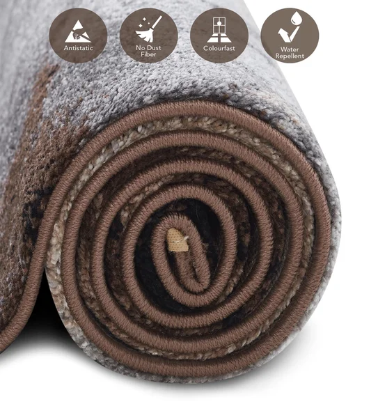 Diamond Floral Machine Made Carpet Brown and Cream