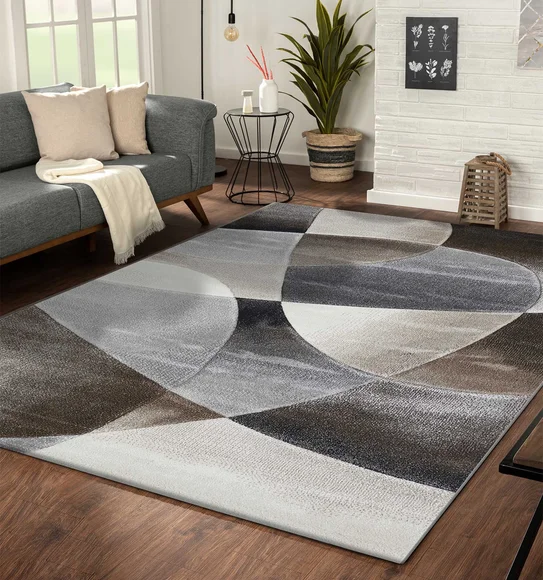 Diamond Abstract Machine Made Carpet D.Brown and Grey