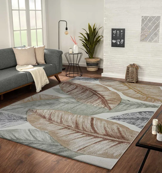 Diamond Polypropylene Floral Carpet Rust and Olive