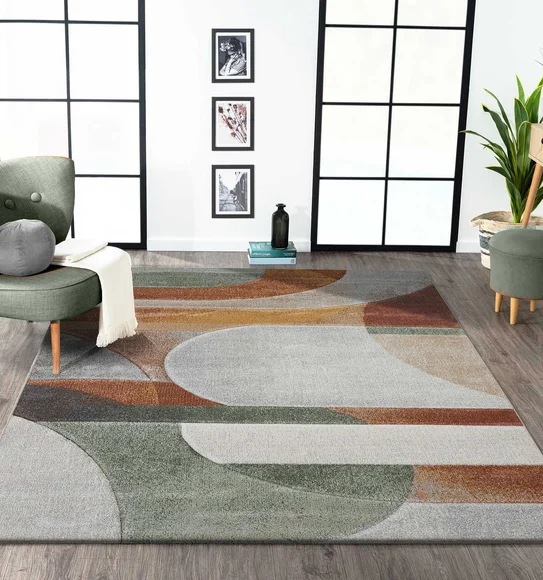 Diamond Polypropylene Abstract Carpet Rust and Cream