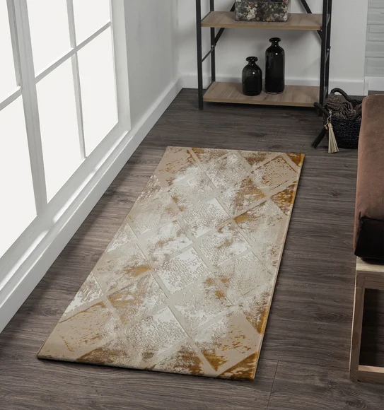 Seher Abstract Bedside Runner Beige Gold