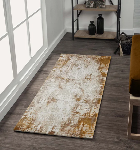 Seher Abstract Bedside Runner Beige Gold