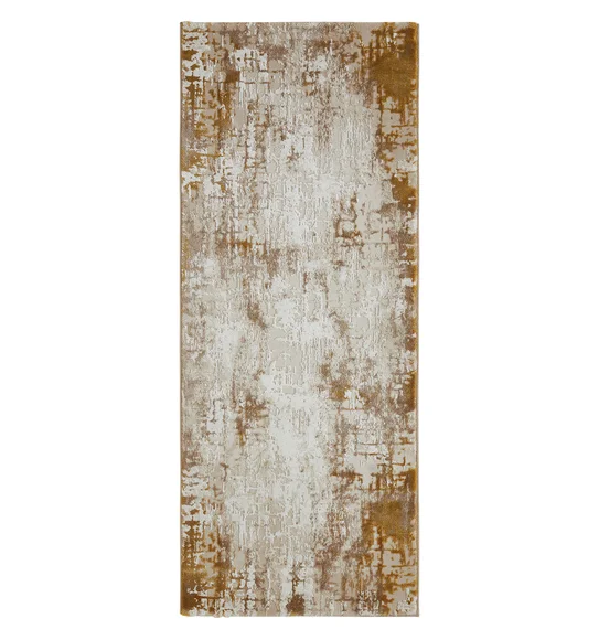 Seher Abstract Bedside Runner Beige Gold