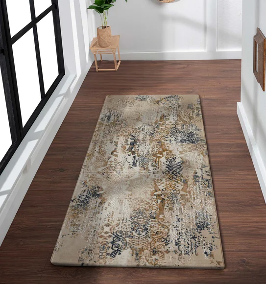 Seher Abstract Bedside Runner Beige Navy