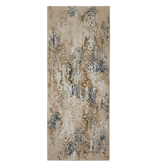 Seher Abstract Bedside Runner Beige Navy